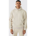 Sudadera Oversize Recta Con Capucha Y Marca De Tela, Beige