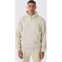 Sudadera Oversize Recta Con Capucha Y Marca De Tela, Beige