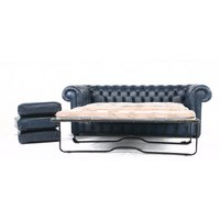 Chesterfield Classic 3 Seater Sofa Bed Antique Blue Real Leather