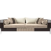 Casa Padrino luxury Art Deco velvet sofa beige / dark brown / silver 257 x 84 x H. 83 cm - Noble living room sofa - Luxury Quality - Art Deco Furniture