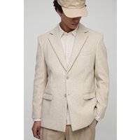 Relaxed Fit Melton Single Breasted Blazer, Cream