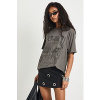 Rock N Roll Overdye Printed T-Shirt, Gris