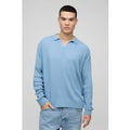 Polo Oversize De Punto Y Canalé Con Solapas, Azul
