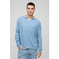Polo Oversize De Punto Y Canalé Con Solapas, Azul