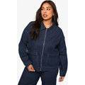 Plus Stripe Denim Collared Jacket, Azul