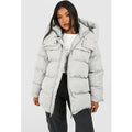 Chaqueta Petite Acolchada Oversize Con Bolsillos, Gris