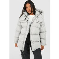 Chaqueta Petite Acolchada Oversize Con Bolsillos, Gris