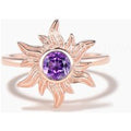 Round Cut Natural Amethyst Sun Engagement Ring Celestial Solitaire Ring