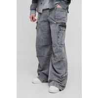 Vaqueros Tall Cargo Bombachos Con Lavado De Ácido Y Cintura Elástica, Gris