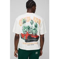 Ecru Oversized Boxy Extended Neck Car Graphic T-Shirt, Cream