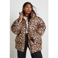 Chaqueta Plus Oversize Acolchada Con Estampado De Leopardo, Multi