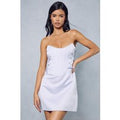 Womens Premium Satin Corseted Lace Up Detail Mini Dress - powder blue - 10, Powder Blue