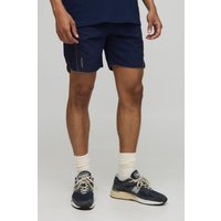 Pantalón Corto Holgado De Nailon Fruncido Con Cintura Elástica, Navy