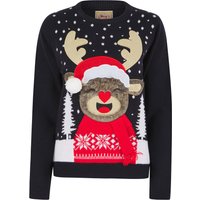 Jumpers Women’s Rudolph Laughing Motif Novelty Christmas Jumper in Ink - Merry Christmas / 14/L - Tokyo Laundry