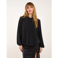 Metallic High Neck Puffball Top - M / Teal