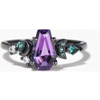 Coffin Natural Amethyst Moon Engagement Ring Emerald Cluster Celestial Ring