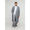 Oversized Longline Double Breasted Collarless Melton Overcoat, Gris