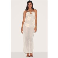 Cream Flower Applique Crochet Maxi Dress