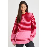 Mixed Stripe Oversized Jumper, Pink