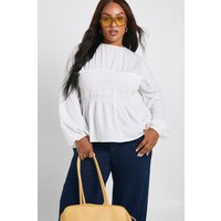 Plus Shirred Long Sleeve Peplum, Blanco