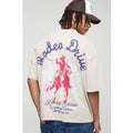 Camiseta Oversize Recta Con Cuello Extendido Y Estampado Gráfico Rodeo Drive Western, Beige