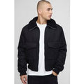Regular Fit Boucle Borg Collar Nylon Bomber Jacket, Negro