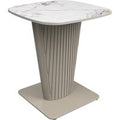 Castle Ceramic Side Table With Beige Wooden Base In White