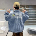 2025 Spring Autumn Children Blue Washed Denim Jacket For Boys Loose Long Sleeve Button Up Back Pockets Fashion Jeans Jacket Coat