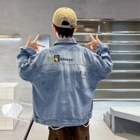 2025 Spring Autumn Children Blue Washed Denim Jacket For Boys Loose Long Sleeve Button Up Back Pockets Fashion Jeans Jacket Coat
