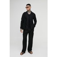 Conjunto Tall Regular De Pantalón Y Camisa Cargo De Lino, Negro
