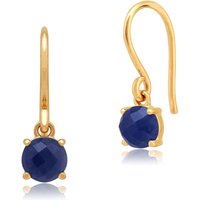 Classic Round Sapphire Checkerboard Hook Drop Earrings in 9ct Gold