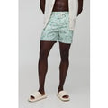 Mid Length Stripe Paisley Printed Swim Shorts, Verde