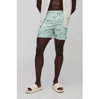 Mid Length Stripe Paisley Printed Swim Shorts, Verde