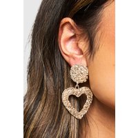 Pendientes Llamativos Texturizados Con Forma De Corazón, Metallics