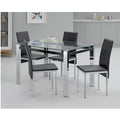 Fitz Clear Glass Dining Table & 4 Black Chairs Modern Kitchen Furniture Set