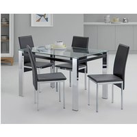 Fitz Clear Glass Dining Table & 4 Black Chairs Modern Kitchen Furniture Set