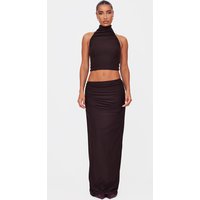 Chocolate Soft Touch Ruched Maxi Skirt