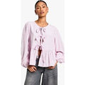 Top Holgado De Manga Larga Con Atadura Frontal Y Rayas Rosas Y Verdes, Pink