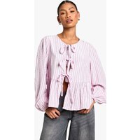 Top Holgado De Manga Larga Con Atadura Frontal Y Rayas Rosas Y Verdes, Pink