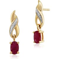 Art Nouveau Oval Ruby & Diamond Drop Earrings in 9ct Yellow Gold