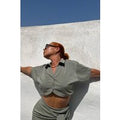 Womens Ruched Boxy Cropped Shirt - khaki - 10, Khaki