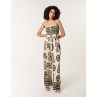 Strapless Elasticated Printed Jumpsuit - M/L / KHAKI
