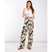 Black and Ivory Printed Wide Trousers | Size: 8