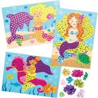 Mermaid Sequin Picture Kits (Pack of 4) 10 Sequin Colours, No Glue Required, 4 Designs, Size 15cm x 21cm