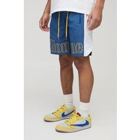 Pantalón Corto Holgado De Nailon Con Largo Medio Y Cintura Elástica, Azul