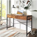 Solid Wood Computer Desk & TV Stand - Modern Storage Drawers, Steel Frame, Minimalist Living Room Furniture | Wowcher