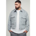 Chaqueta Plus Cargo Elegante De Mezcla De Lana Con Cremallera, Gris