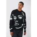 Jersey Oversize De Punto Recto Con Cara, Negro