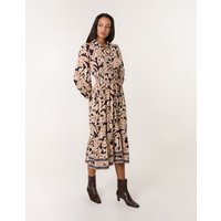 Border Print Shirt Dress - S / NAVY