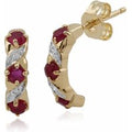 Art Nouveau Style Ruby & Diamond Half Hoop Earrings in 9ct Gold